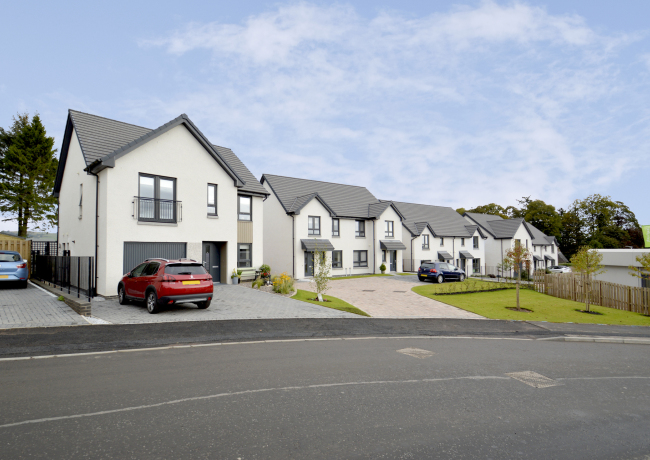 Lathro Farm development streetscape in Kinross