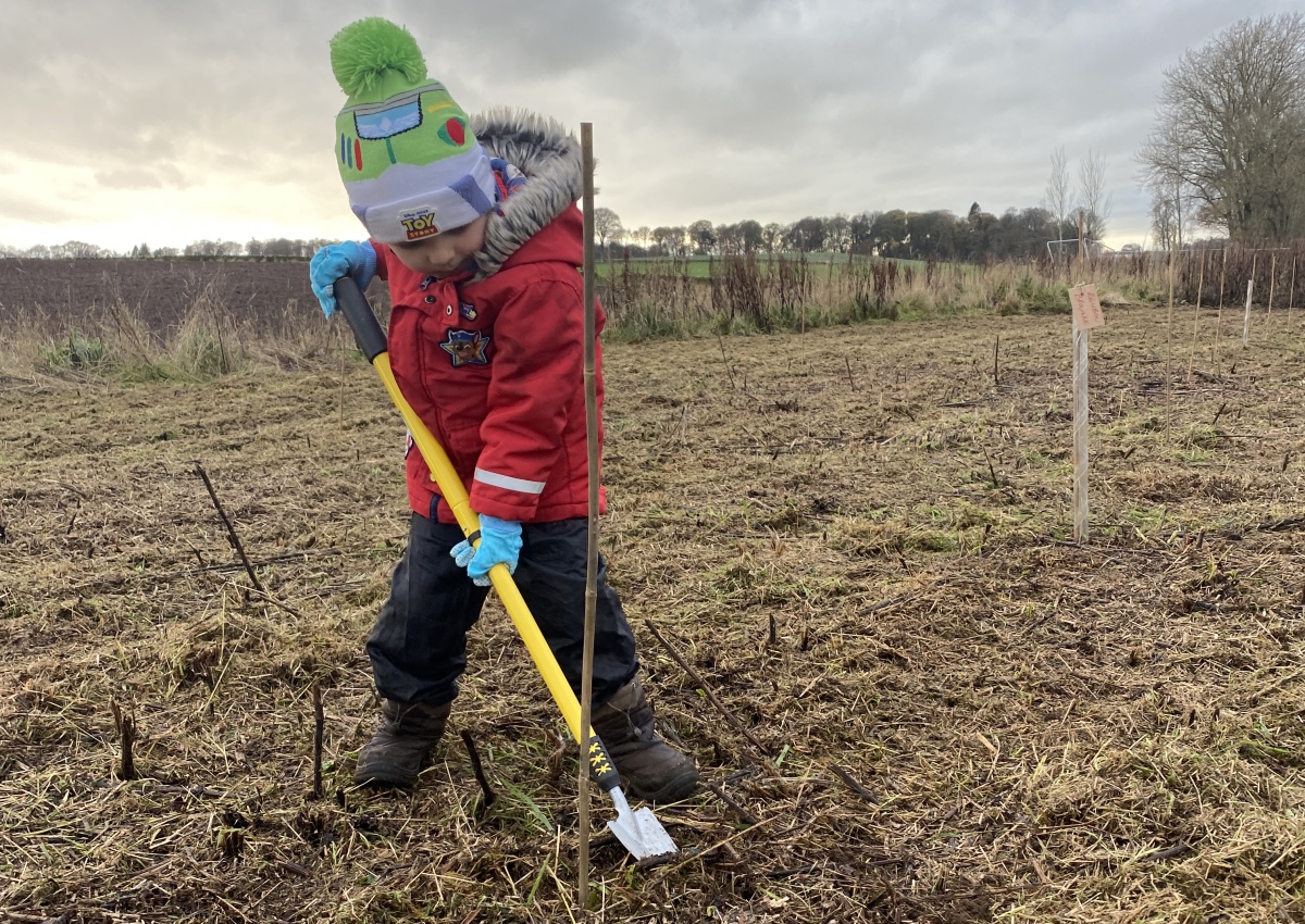Child planting a tree at Dykes of Gray