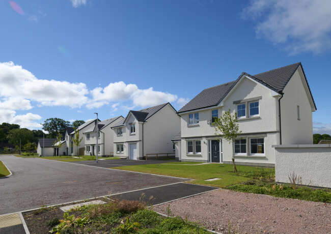 A row of new homes at The Maples, Inverness - built by Tulloch Homes